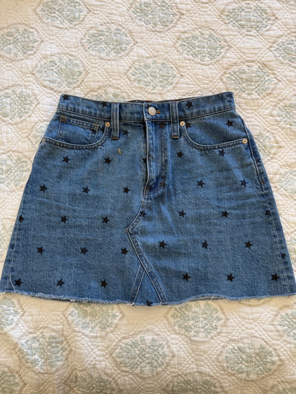 Madewell Embroidered Denim Mini Skirt - Blue